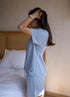Women Summer Pajama Set Light Blue Buttoned Shirt + Shorts
